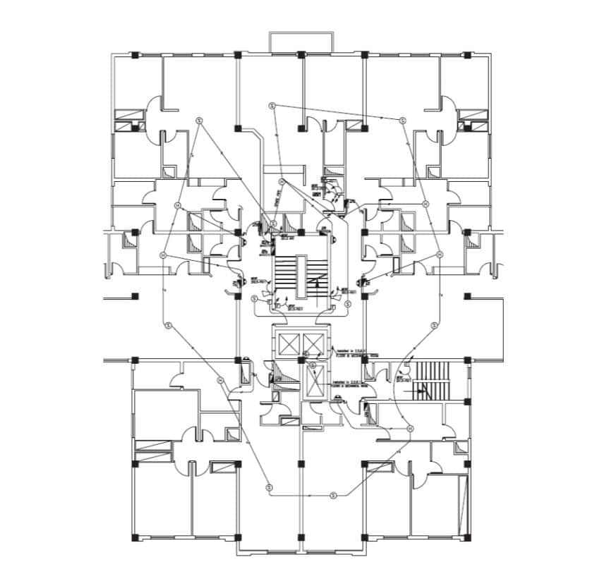 نقشه-سیستم-اعلام-حریق-یک-طبقه-از-ساختمان-مسکونی-با-۷-واحد